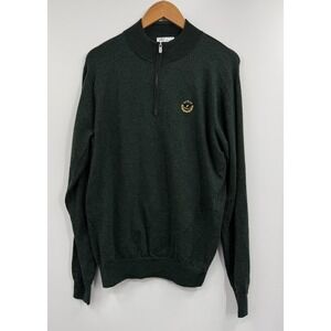 Peter Millar Mens Green Merino Wool Blend Quarter Zip Pullover Sweater Size L